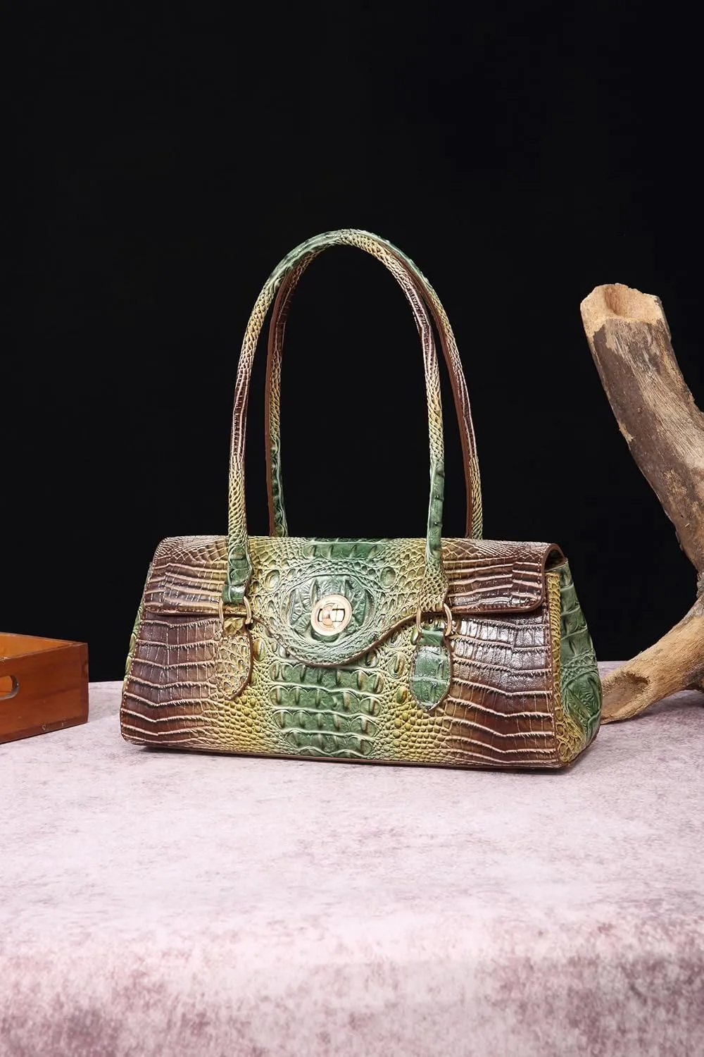 Leather Crocodile Pattern Top Handle Handbag for Women High-value Satchel Tote Purse for Ladies