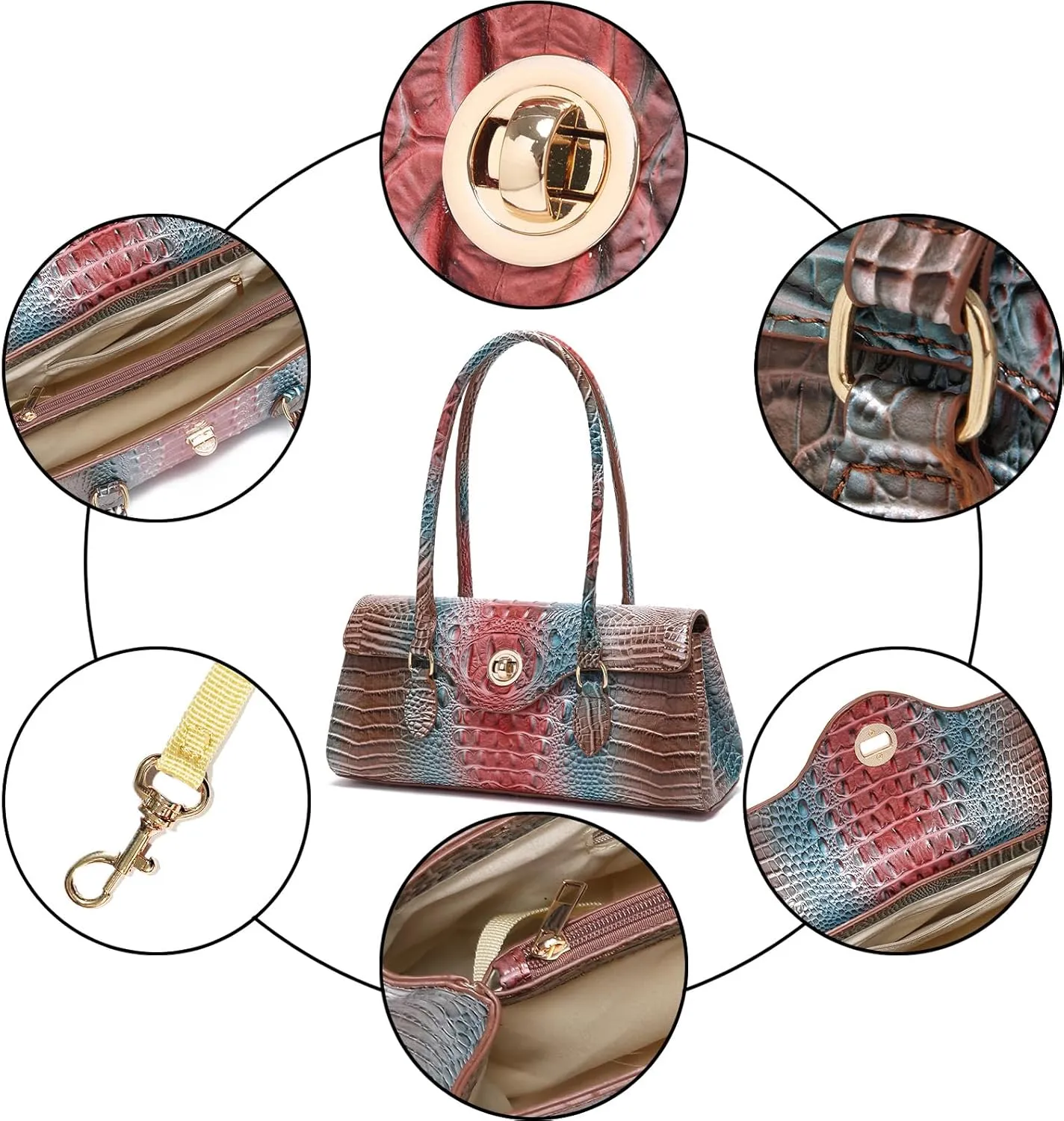Leather Crocodile Pattern Top Handle Handbag for Women High-value Satchel Tote Purse for Ladies