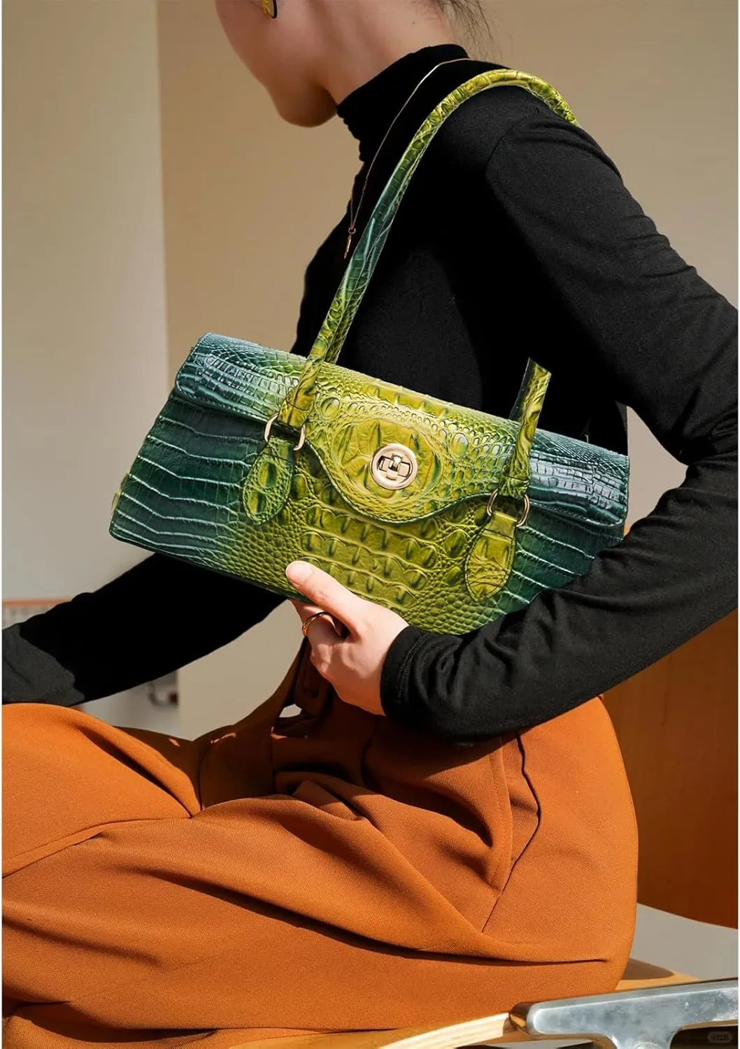Leather Crocodile Pattern Top Handle Handbag for Women High-value Satchel Tote Purse for Ladies