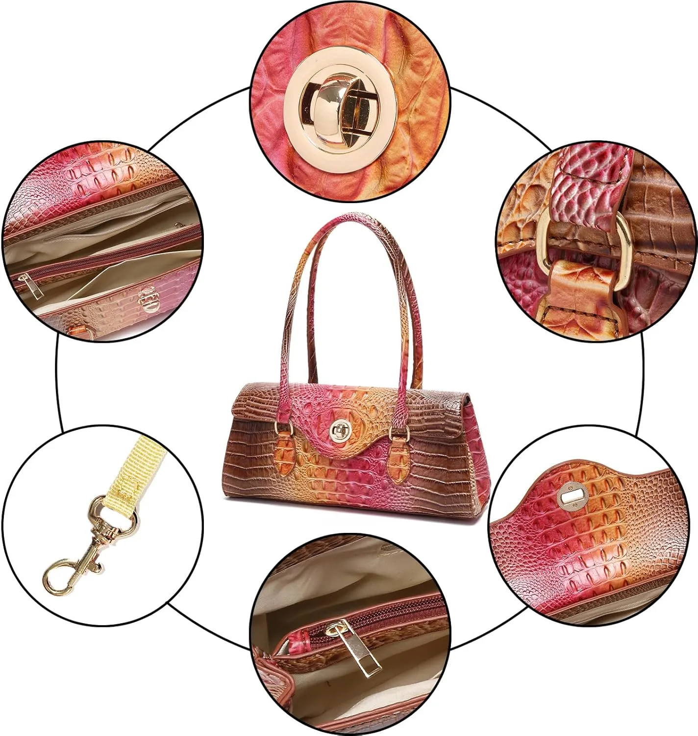 Leather Crocodile Pattern Top Handle Handbag for Women High-value Satchel Tote Purse for Ladies