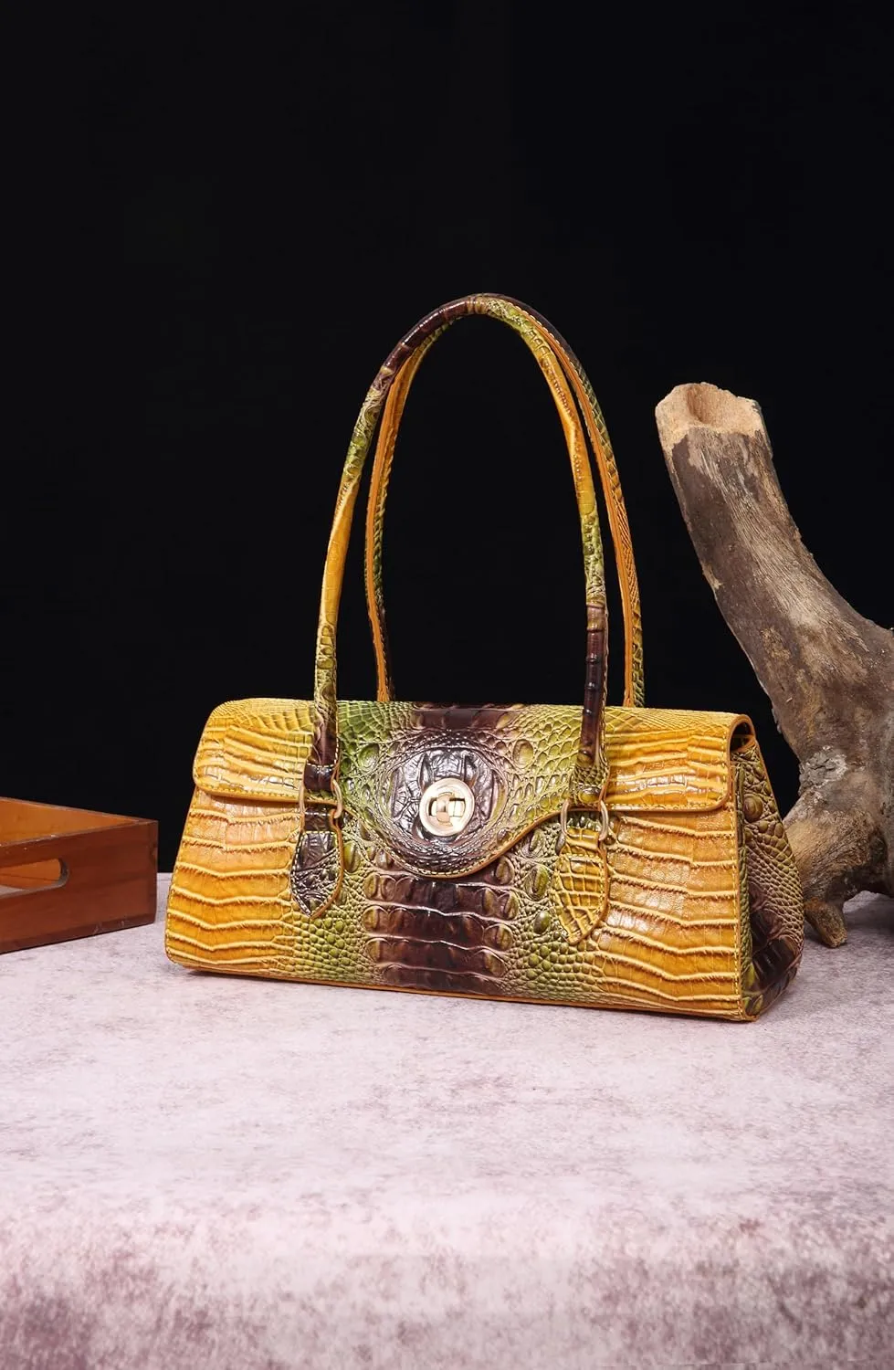 Leather Crocodile Pattern Top Handle Handbag for Women High-value Satchel Tote Purse for Ladies
