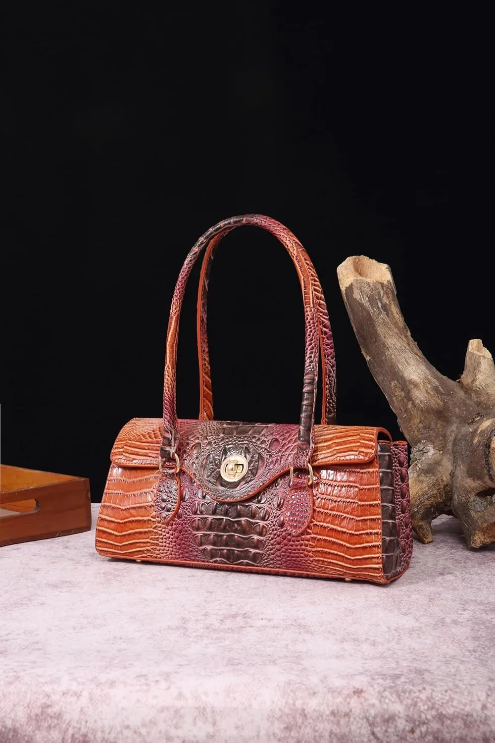 Leather Crocodile Pattern Top Handle Handbag for Women High-value Satchel Tote Purse for Ladies