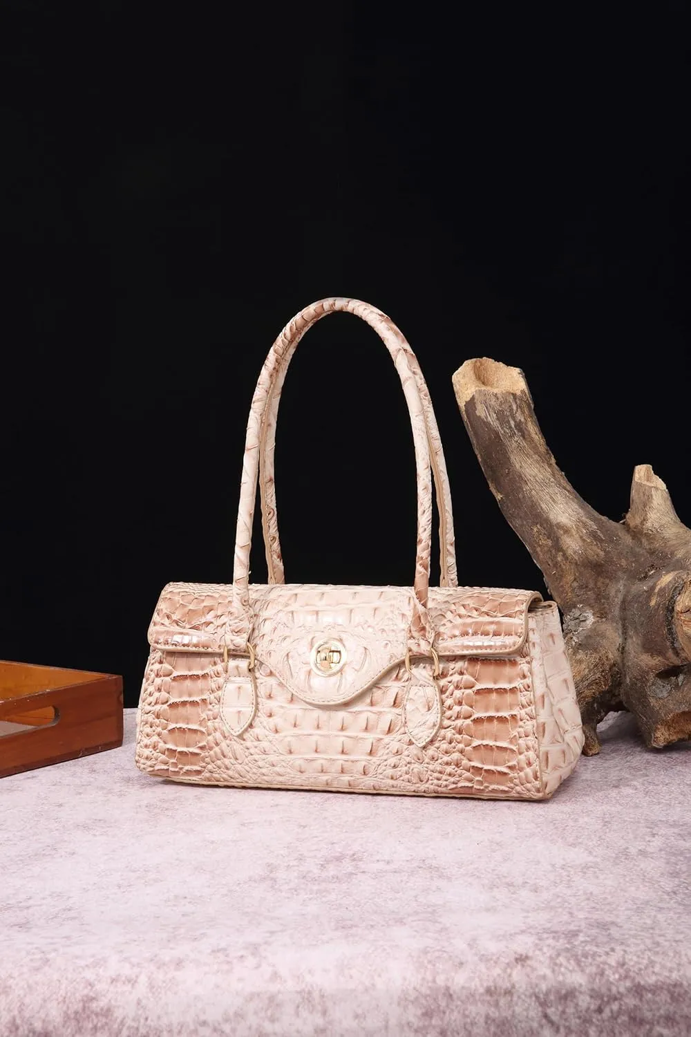 Leather Crocodile Pattern Top Handle Handbag for Women High-value Satchel Tote Purse for Ladies