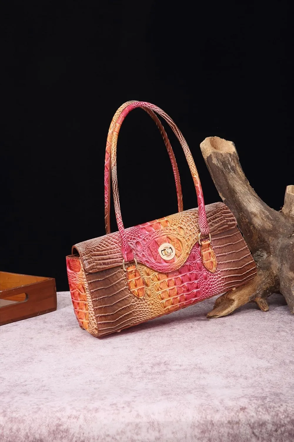 Leather Crocodile Pattern Top Handle Handbag for Women High-value Satchel Tote Purse for Ladies