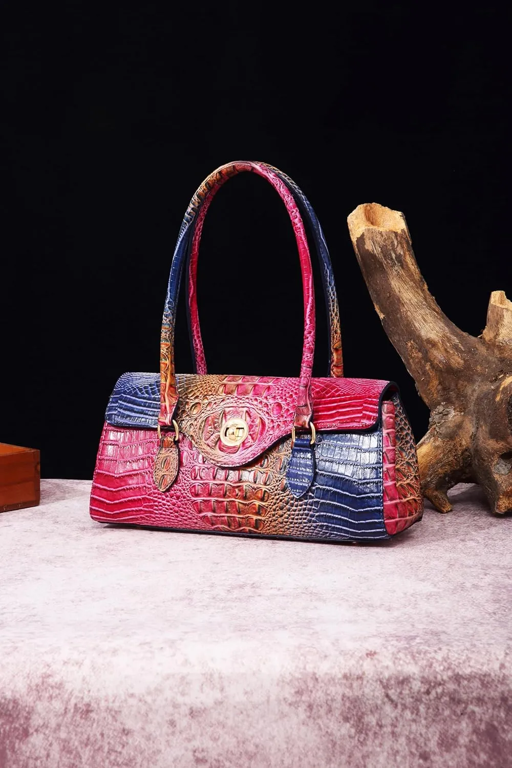 Leather Crocodile Pattern Top Handle Handbag for Women High-value Satchel Tote Purse for Ladies