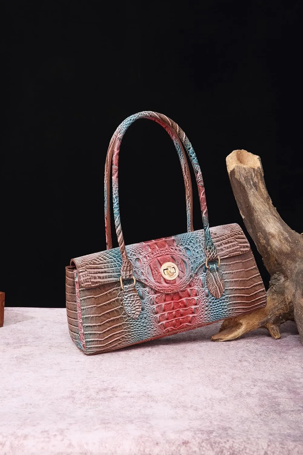 Leather Crocodile Pattern Top Handle Handbag for Women High-value Satchel Tote Purse for Ladies