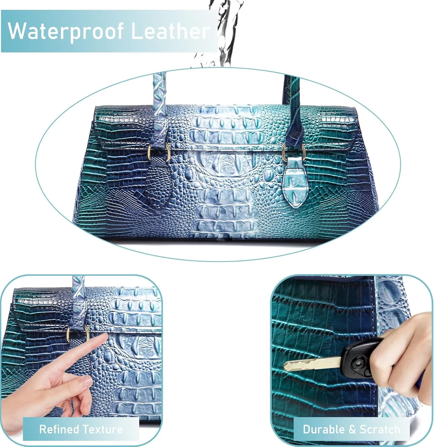 Leather Crocodile Pattern Top Handle Handbag for Women High-value Satchel Tote Purse for Ladies