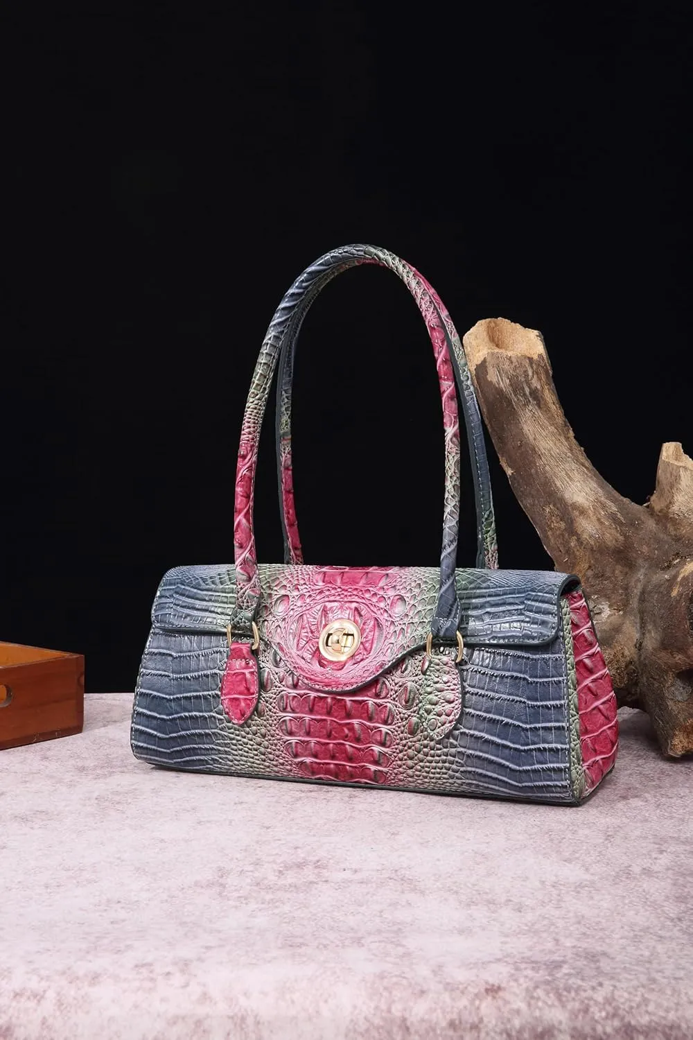 Leather Crocodile Pattern Top Handle Handbag for Women High-value Satchel Tote Purse for Ladies