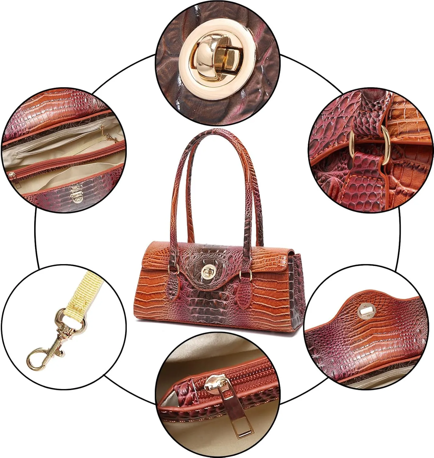 Leather Crocodile Pattern Top Handle Handbag for Women High-value Satchel Tote Purse for Ladies