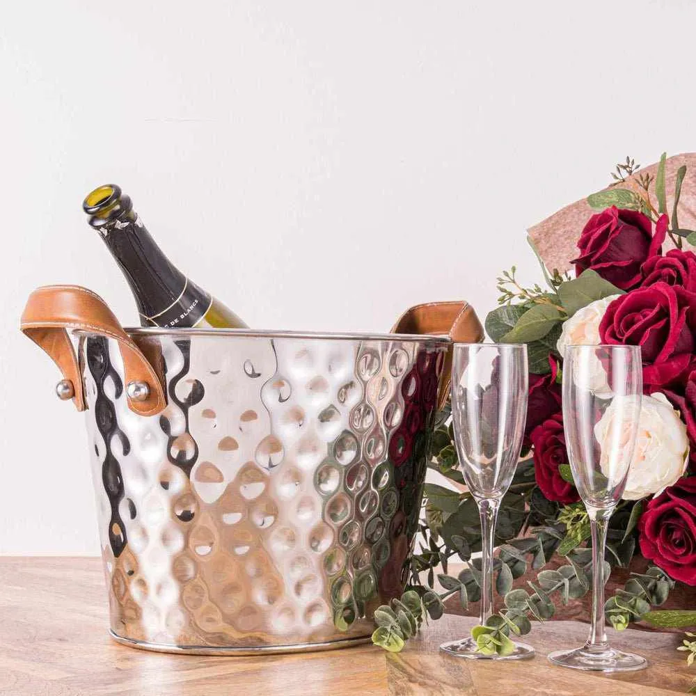 Leather Handled Champagne Coolers Silver
