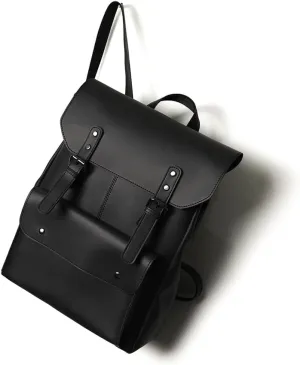 Leather Laptop Backpack, Women and Men Backpack Travel Business Work College Water Resistant Anti Theft Daypack Slim Large fits for 15.6 inch Notebook Computer bag, 01 Black