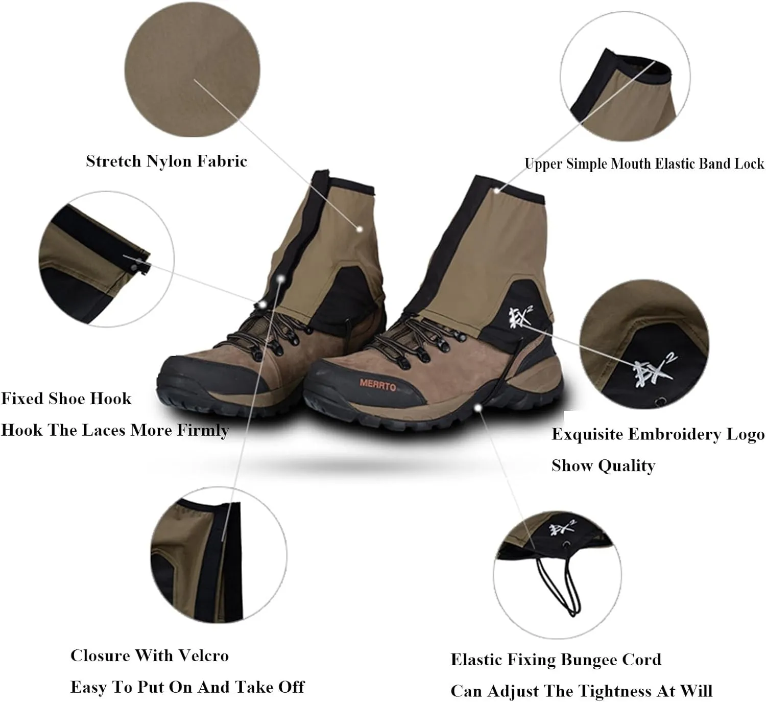 Leg Gaiters,Breathable Snake Gaiters Boots,Nylon Fabric Adjustable Lightweight Shoes Gaiters,Perfect for Snow Trail Running Hiking Walking Mountain Climbing
