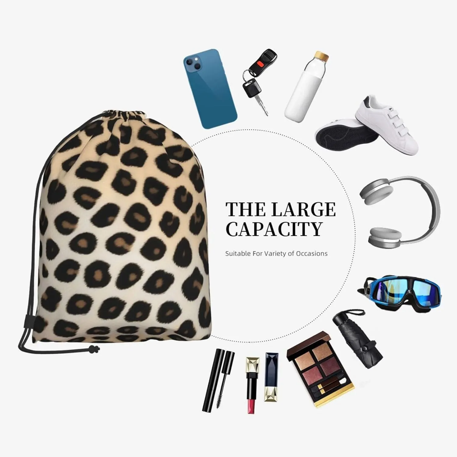 Leopard Print Print Drawstring Cinch Backpack Polyester Sack Pack String Bag For Hiking Camping Adventure