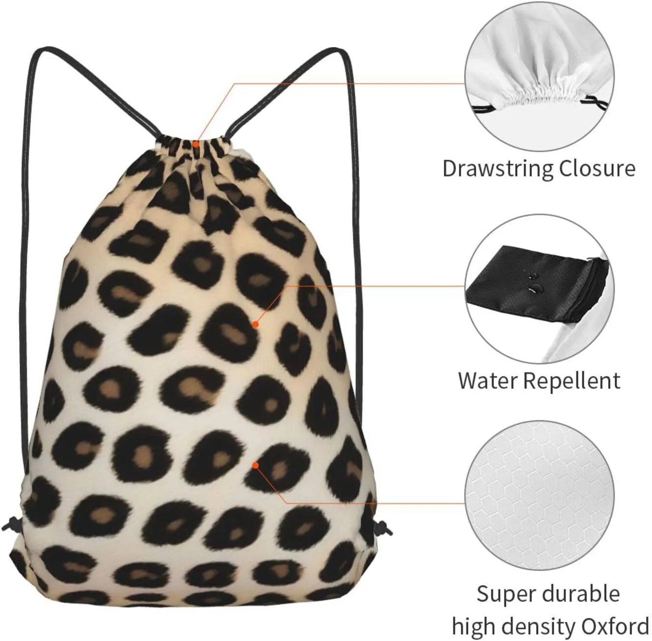 Leopard Print Print Drawstring Cinch Backpack Polyester Sack Pack String Bag For Hiking Camping Adventure