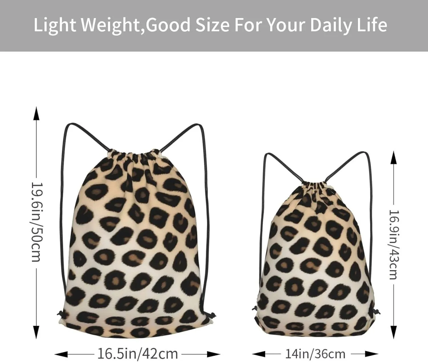 Leopard Print Print Drawstring Cinch Backpack Polyester Sack Pack String Bag For Hiking Camping Adventure