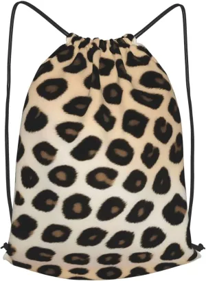 Leopard Print Print Drawstring Cinch Backpack Polyester Sack Pack String Bag For Hiking Camping Adventure