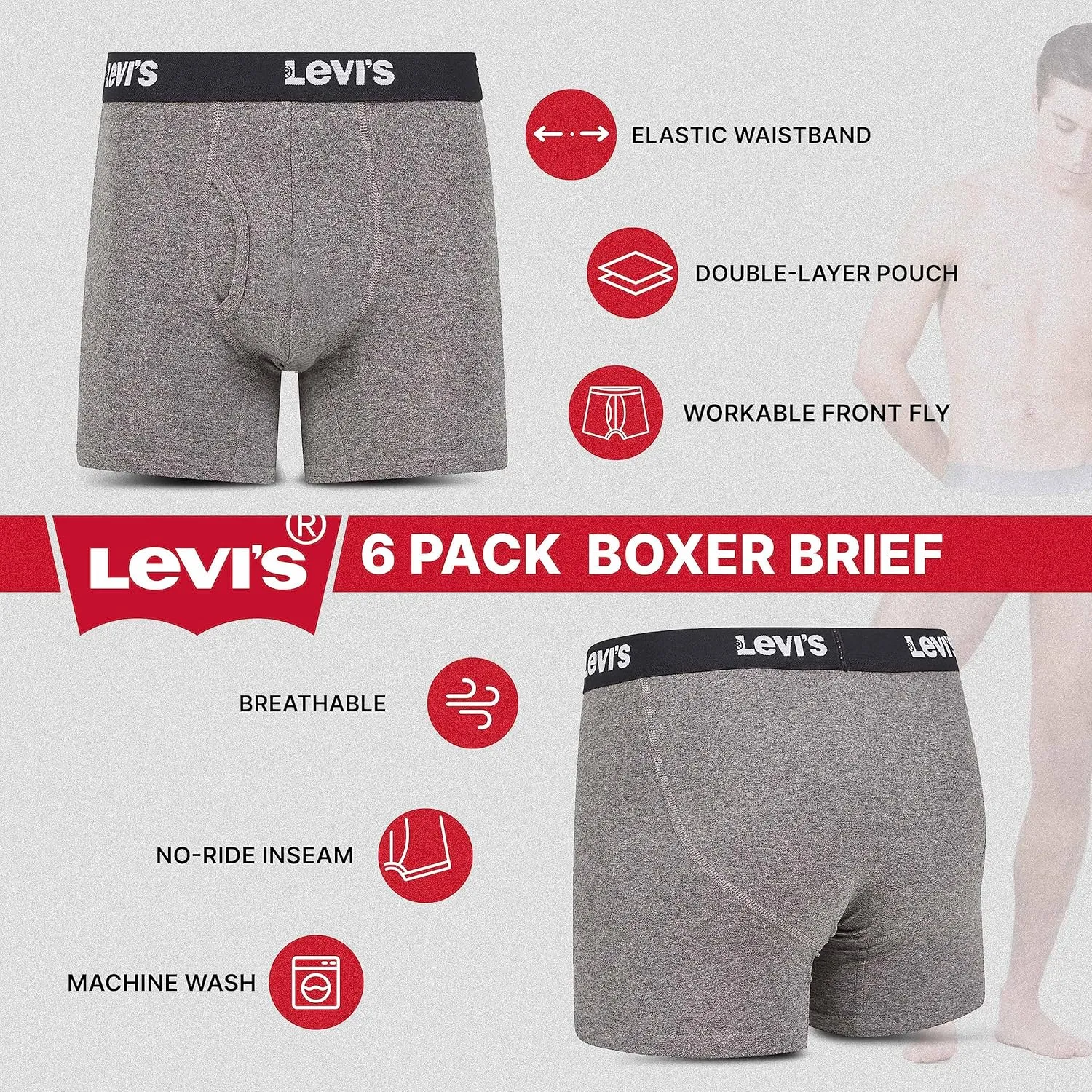 Levi's Mens Boxer Briefs Breathable Cotton Underwear for Men Pack of 6