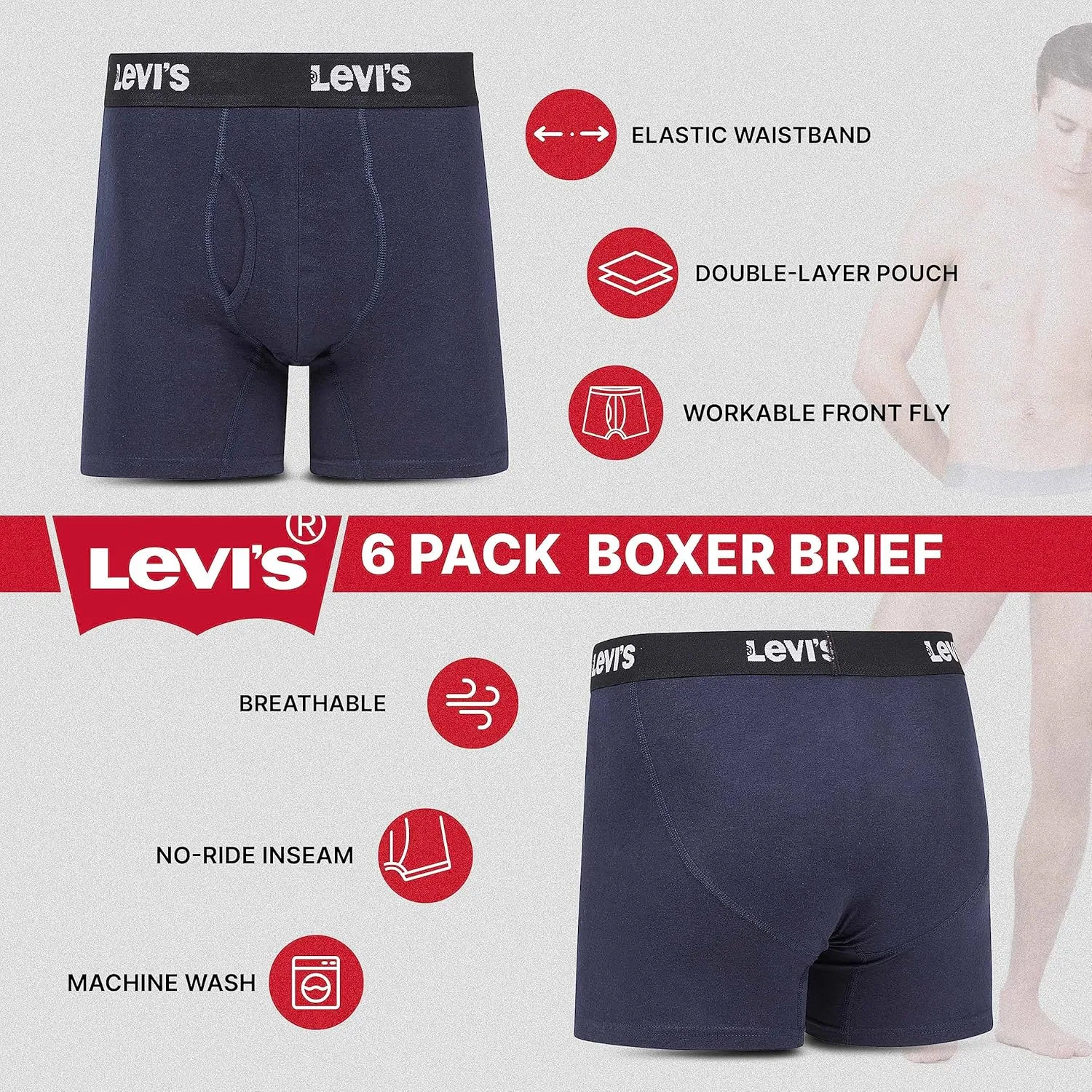 Levi's Mens Boxer Briefs Breathable Cotton Underwear for Men Pack of 6