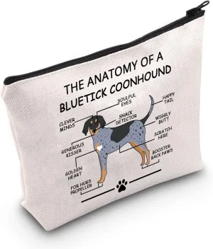 LEVLO Funny Bluetick Coonhound Lovers Gifts The Anatomy of A Bluetick Coonhound Clever Minds Cosmetic Bags Veterinary Mom Travel Toiletry Bags