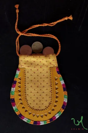 Light Yellow Traditional Mashru Drawstring Potli Coin Pouch