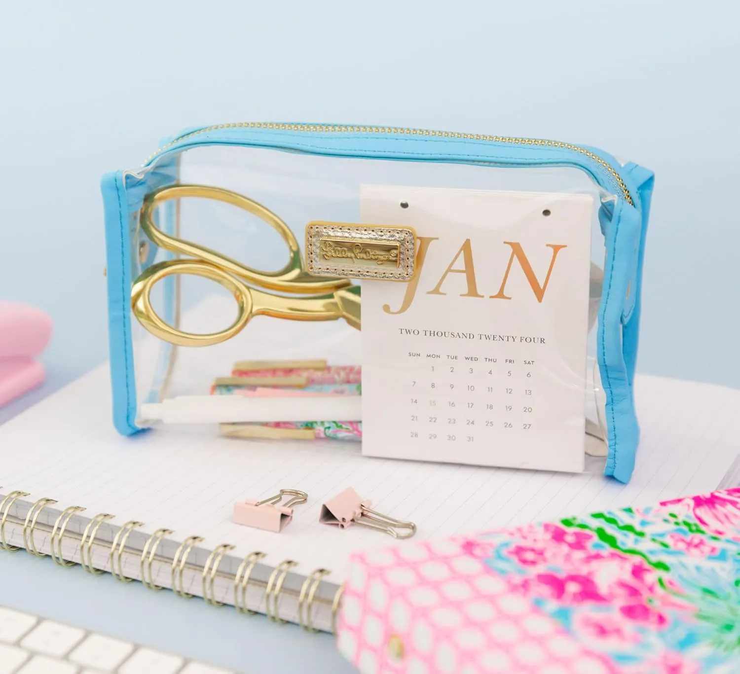 Lilly Pulitzer Clear Zipper Pouch, Cute Pencil Case for Adults, Travel Toiletry Bag, Small Pouch Bag for Supplies, Makeup or Toiletries (Frenchie Blue)