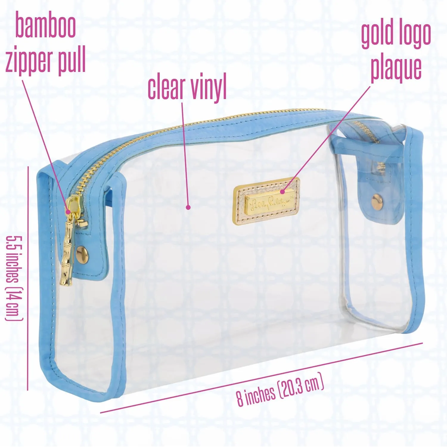 Lilly Pulitzer Clear Zipper Pouch, Cute Pencil Case for Adults, Travel Toiletry Bag, Small Pouch Bag for Supplies, Makeup or Toiletries (Frenchie Blue)