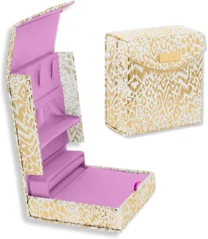 Lilly Pulitzer Travel Jewelry Case Organizer, Vegan Leather Jewelry Box for Women, Cute Jewelry Organizer Holds Necklaces, Rings, Bracelets, Small Jewelry Roll (Pattern Play Gold)