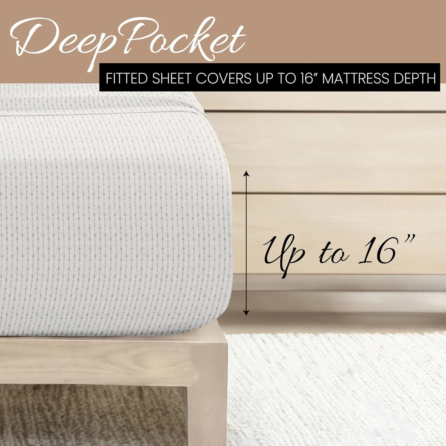 Linen Market Double-Brushed Patterned Microfiber Queen Sheet Set 4 Piece – Oeko-TEX Certified Ultra Soft & Wrinkle-Free - 16" Deep Pocket Sheets - Easy Care Queen Size - Beaded Arrows Light Gray