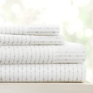 Linen Market Double-Brushed Patterned Microfiber Queen Sheet Set 4 Piece – Oeko-TEX Certified Ultra Soft & Wrinkle-Free - 16" Deep Pocket Sheets - Easy Care Queen Size - Beaded Arrows Light Gray