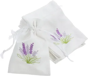 LOGOFUN 10pcs Sachet Storage Bags Small Burlap Drawstring Pouch Sachet Empty Bags with Lavender Pattern for DIY Wedding Party Supplies - 10 * 14CM White