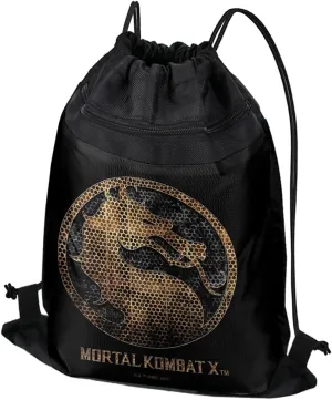 LOGOVISION Mortal Kombat Grated Logo Drawstring Backpack Sports Bag Sackpack 17" x 13", Perfect for Gym, Yoga or Practice