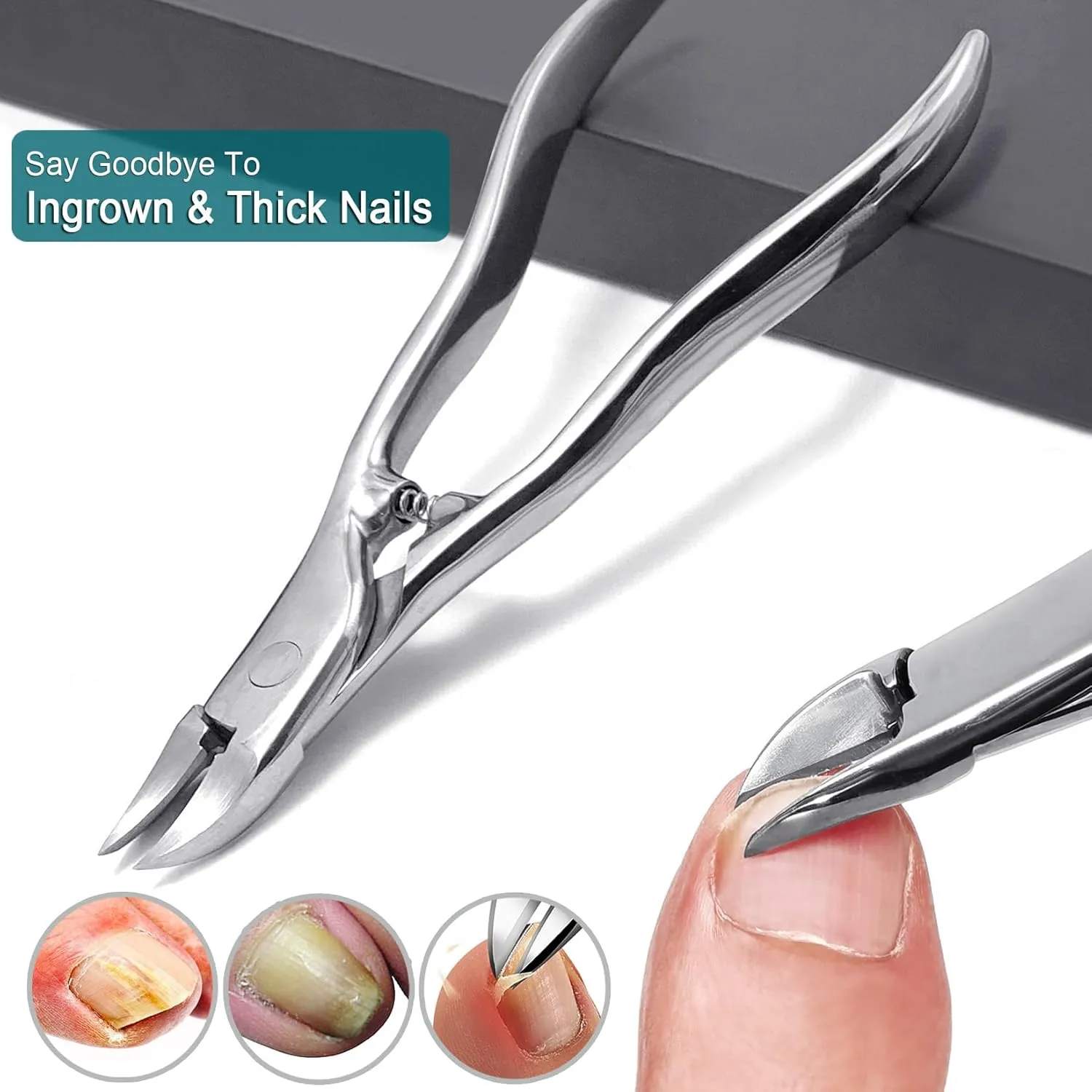 Long Handle Toenail Clippers for Thick Toenails for Seniors, Heavy Duty Large Ergonomic Ingrown Toe Nail Clippers for Men, 3pcs Set with Leather Case (JCCT3PS)
