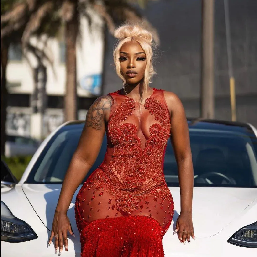 Long Prom Dress For Black Girls Mermaid Sequined Beaded Crystals Birthday Party Dresses Evening Gown Customized