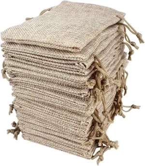 Lot of 50 Burlap Bags with Drawstring Gift Bags Jewelry Pouches Sacks for Wedding Party and DIY Craft, 5 x 3.5 Inches