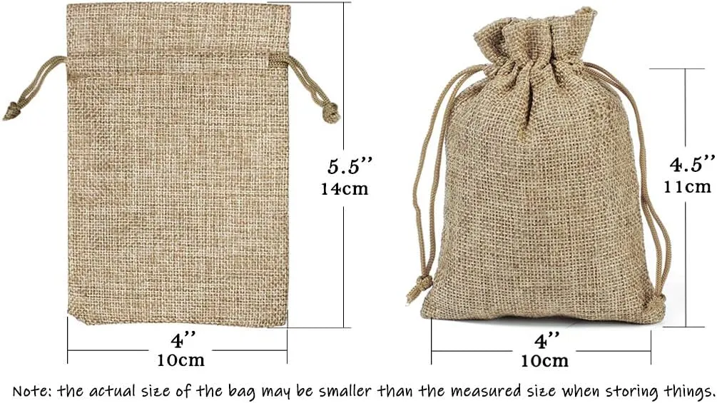 Lot of 50 Burlap Bags with Drawstring Gift Bags Jewelry Pouches Sacks for Wedding Party and DIY Craft, 5 x 3.5 Inches