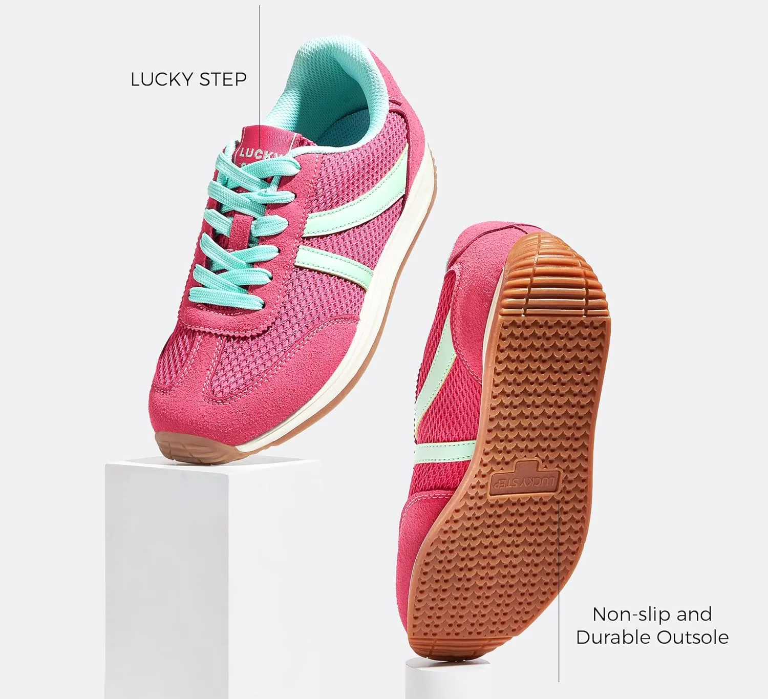 LUCKY STEP Women's Retro Fashion Sneakers Non Slip Comfortable Casual Running Shoes Breathable Classic Walking Trainers
