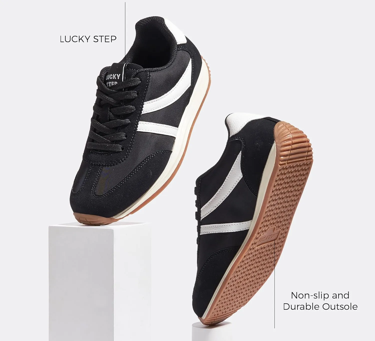 LUCKY STEP Women's Retro Fashion Sneakers Non Slip Comfortable Casual Running Shoes Breathable Classic Walking Trainers