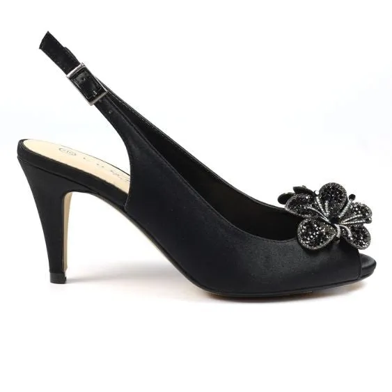 Lunar Ankara Black Peep Toe Sling Back