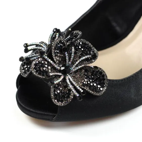 Lunar Ankara Black Peep Toe Sling Back