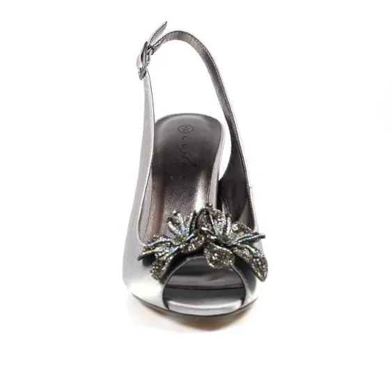 Lunar Ankara Grey Peep Toe Sling Back