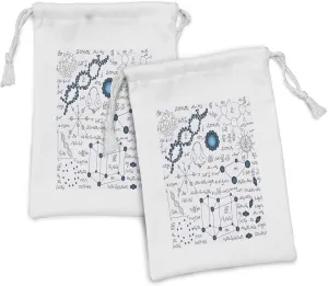 Lunarable Abstract Fabric Pouch Set of 2, Science Physics DNA Molecule Formulas Atomic Chemical Analyses Display, Small Drawstring Bag for Toiletries Masks and Favors, 9" x 6", Petrol Blue Pale