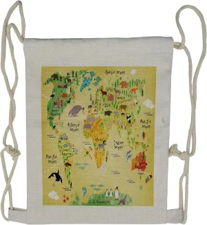 Lunarable Africa Drawstring Backpack, World Map Design, Sackpack Bag