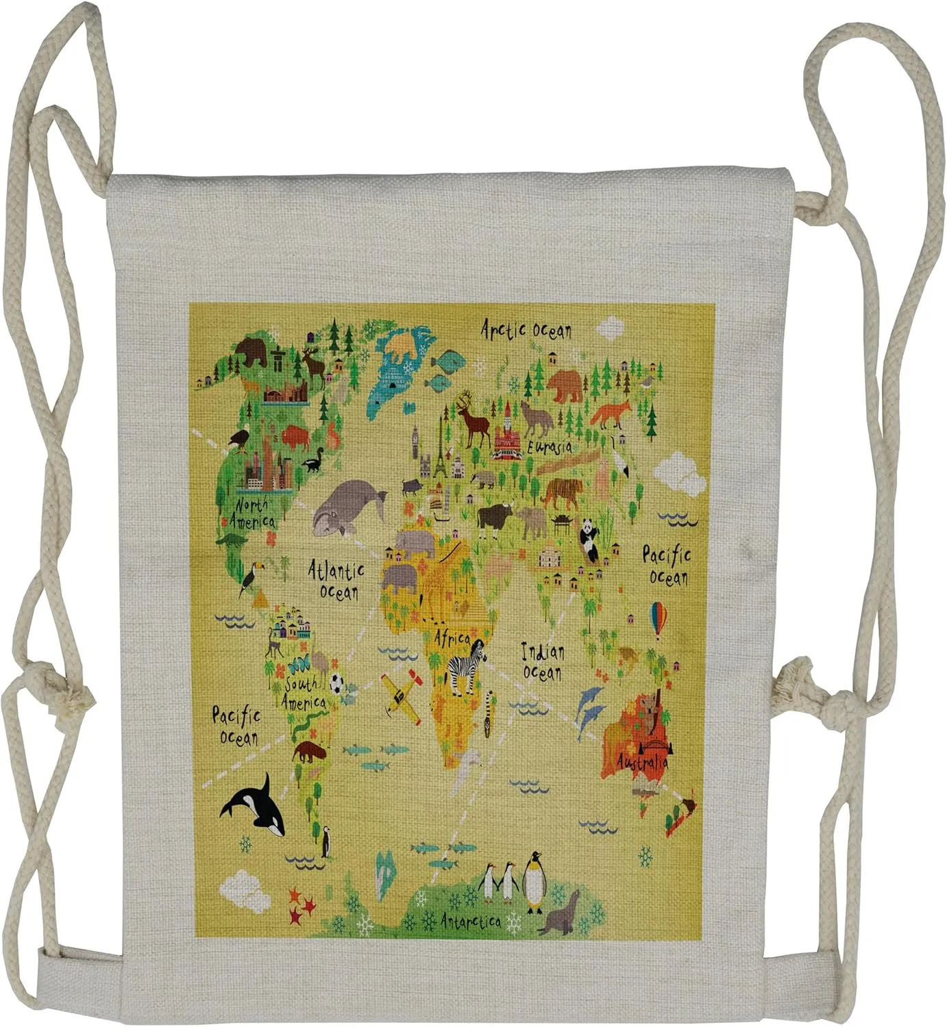 Lunarable Africa Drawstring Backpack, World Map Design, Sackpack Bag
