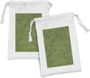 Lunarable Boxwood Hedge Fabric Pouch Set of 2, Foliage Awaking Nature Spring Leaves Bush Shrub Verdure Refreshing Greenery, Small Drawstring Bag for Toiletries Masks and Favors, 9" x 6", Green