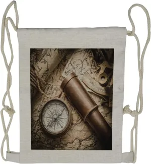 Lunarable Compass Drawstring Backpack, Old Map with Marine Theme, Sackpack Bag