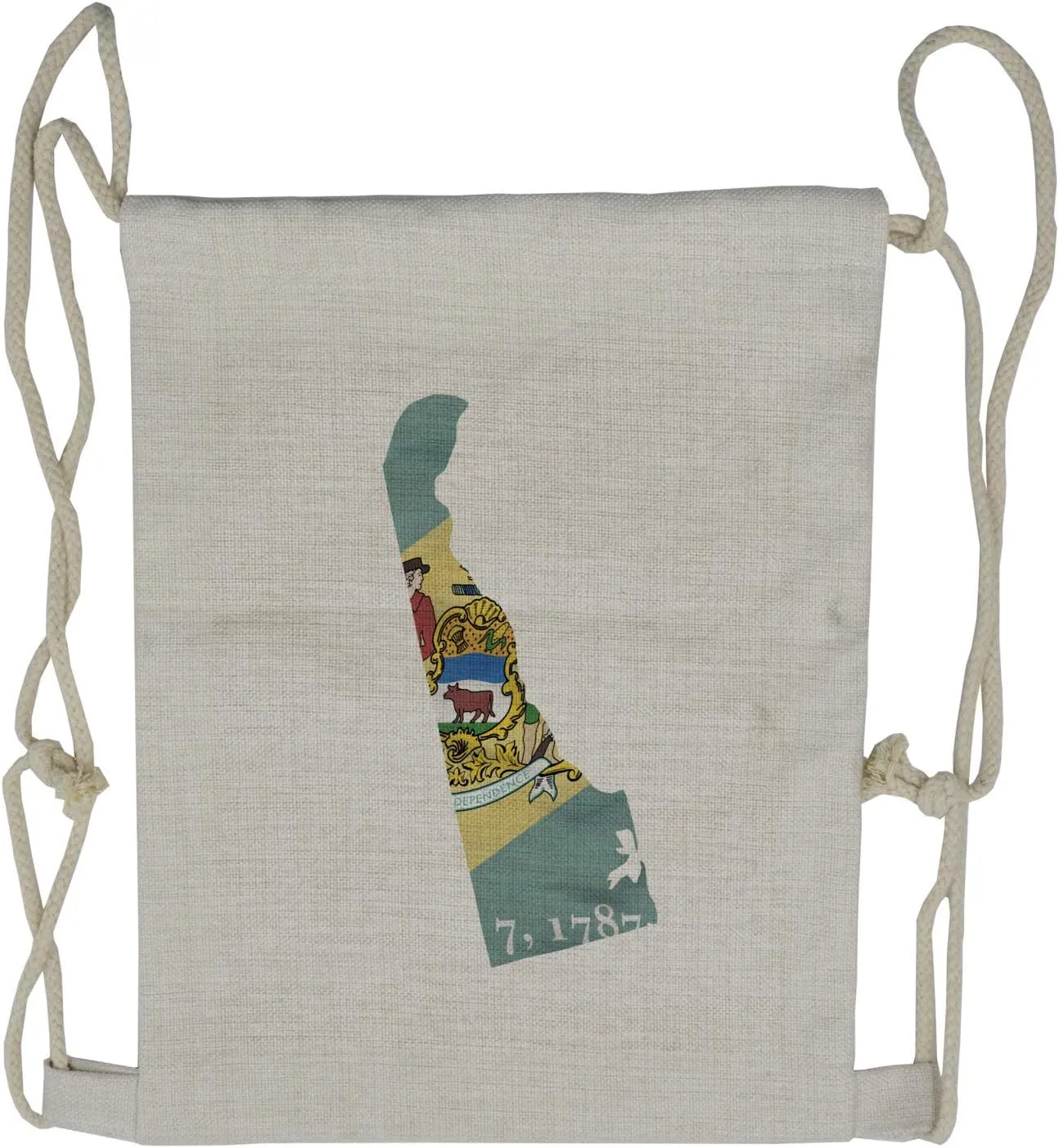 Lunarable Delaware Drawstring Backpack, Small Wonder Map and Flag, Sackpack Bag