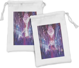 Lunarable Fantasy Fabric Pouch Set of 2, Opera Opening Elite People Night Club Big Crowd Dancing Having Fun Happy Artwork Print, Small Drawstring Bag for Toiletries Masks and Favors, 9" x 6", Blue