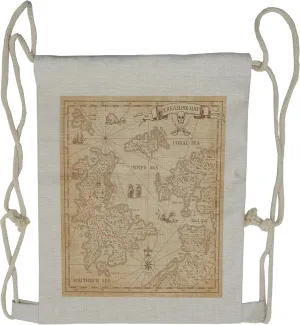 Lunarable Island Map Drawstring Backpack, Nautical Exploration, Sackpack Bag