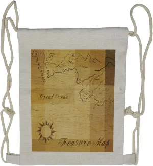 Lunarable Island Map Drawstring Backpack, Ocean Treasure Map, Sackpack Bag
