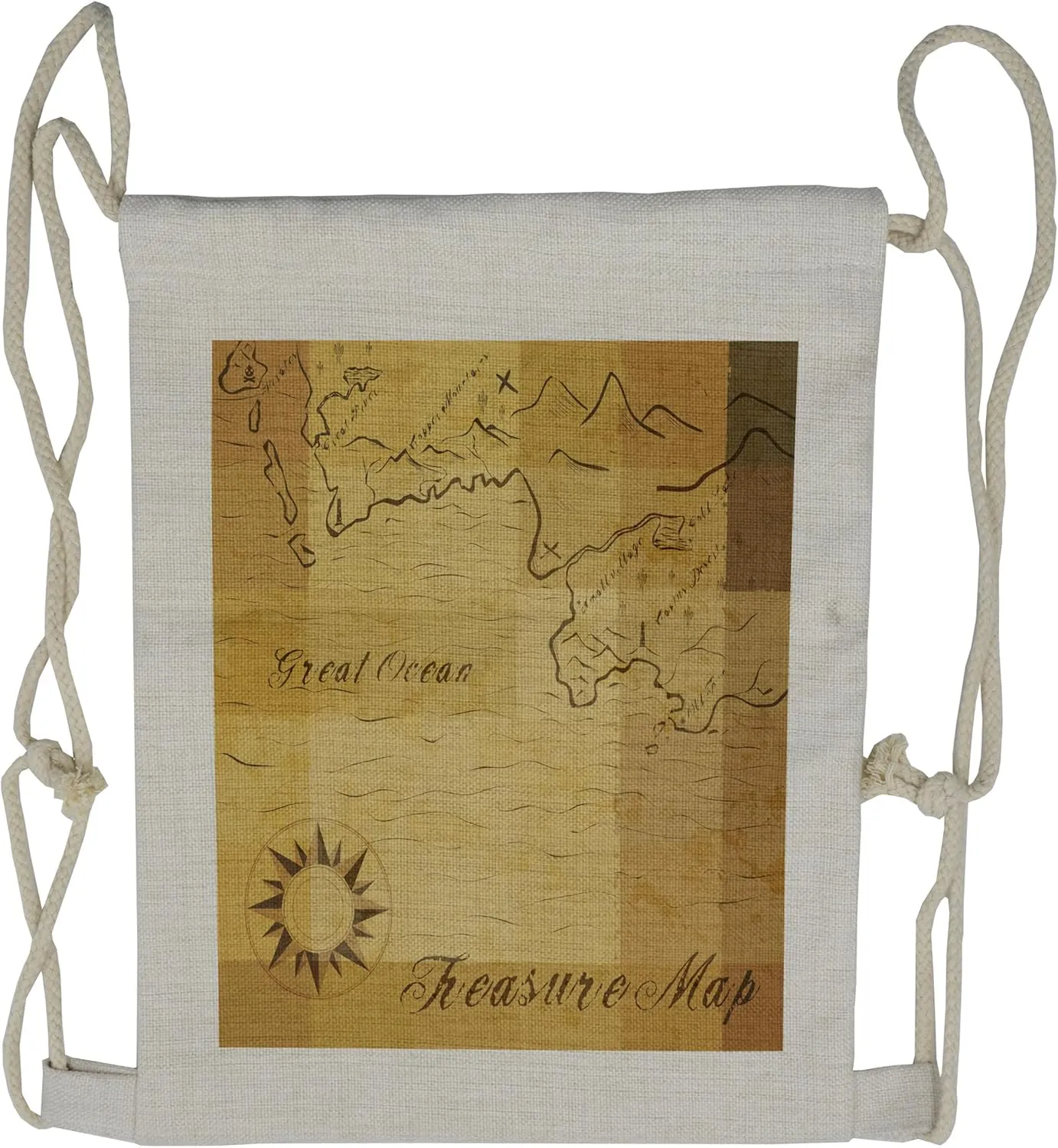 Lunarable Island Map Drawstring Backpack, Ocean Treasure Map, Sackpack Bag